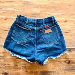 Wrangler High-Waist Raw Hem Denim Shorts - Blue